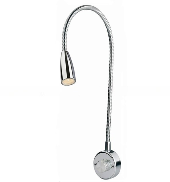 Durable Dimmable Flexible Gooseneck LED Bedside Reading Lamp for Hotel CHROME Finish